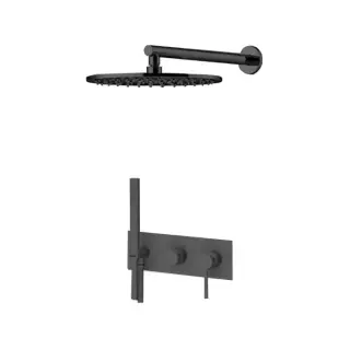 Gattoni Circle One Комплект для душа, со смесителем на 2 вых, ручной лейкой и верхним душем 25см, цвет: черный матовый