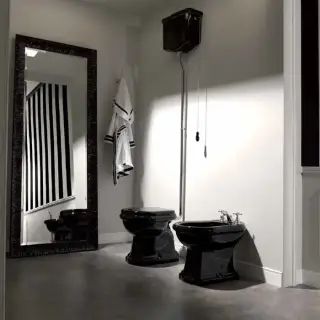 Kerasan Retro Унитаз 72х38.5см., с высоким бачком, слив в стену, цвет: черный глянцевый/хром