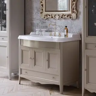 TW Veronica, База с раковиной Simas AR874bi*1 105x56см, с 1отв., 3 расп. дв. и 1ящик, доводч. Blum, ручки: Riflesso бронза, напольная, цвет: TORTORA