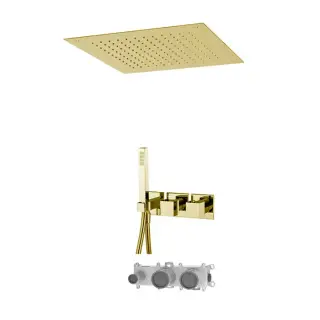 Fima Carlo Frattini Sistemi doccia Душевая система, с верхним душем 49х49см., встраиваемый, термостатическим смесителем, на 2 выхода и ручным душем, цвет: золото