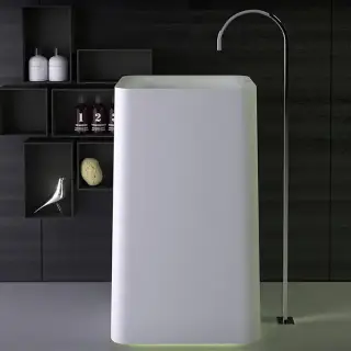 KNIEF Shine Раковина 53х43х90 см, без отв., с выпуском в пол, с LED подсветкой, цвет: белый матовый