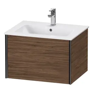 Duravit XViu Тумба подвесная 61x48x40см, с раковиной, 1 ящик, цвет: walnut dark/черный матовый