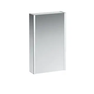 Laufen Frame 25 Зеркальный шка 45x15x75см., алюминий, 1 дверца с зеркалом с 2х сторон, DX, сенс. выкл., 2 розетки, 2 верт-х эл-та LED-подсветки (регул-ая яркость), с окружающим освещением (внизу)
