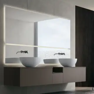 NOORTH milldue edition SINTESI Комплект мебели 216см в матовом лаке/шпоне, с 2-мя раковинами из Cristalplant, 2-мя зеркалами с подсветкой, подвесной, Цвет: castoro-11/rovere carbone-601