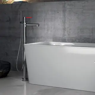 Gattoni Circle One Смеситель для ванны, напольный h1090 мм, с ручной лейкой, излив 224 мм, цвет: хром/Rosso