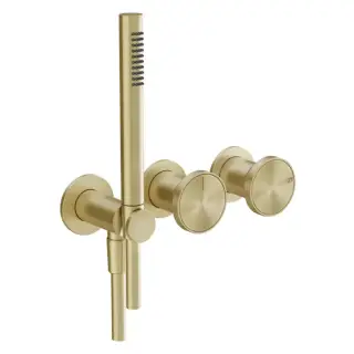 Gessi Origini Смеситель для ванны встраиваемый на 2 выхода, с ручной лейкой, цвет: Brushed Brass PVD (внешняя часть)
