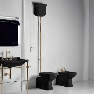 Kerasan Waldorf Унитаз  пристенный удлиненный, с высоким бачком- уст-ка на расстоянии 2см от стены и трубой, цвет: черный/бронза