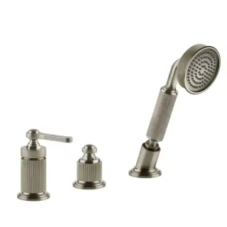 Gessi Venti20 Смеситель для установки на борт ванны на 3 отверстия, однорычажный, без излива, с ручным душем и шлангом 150см., цвет: Finox Brushed Ni