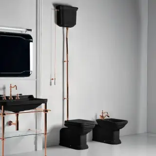 Kerasan Waldorf Унитаз  пристенный удлиненный, с высоким бачком - уст-ка на расстоянии 2см от стены и трубой, цвет: черный/золото