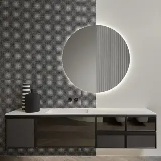 Antonio Lupi Bemade Комплект подвесной мебели с тумбами под раковину, раковиной PODIO90, зеркалом с подсветкой, 90 см, цвет: Rovere Ardesia