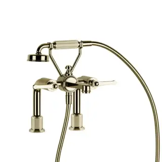 Gessi Venti20 Смеситель для установки на борт ванны на 2 отверстия, двухвентильный, с ручным душем и шлангом 1500 мм., цвет: Brass PVD