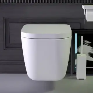 KNIEF Glam Унитаз подвесной безободковый 58х39х37 см, с сиденьем микролифт петли хром, цвет: белый матовый