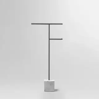 Antonio Lupi Bivio Стойка напольная 65см., с полотенцедержателем и держателем туалетной бумаги, база из мрамора Carrara satinato, структ Nero goffrato