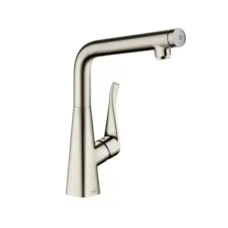Hansgrohe Metris Select Смеситель  для кухни на 1 отв, поворотный излив, кнопка вкл/выкл воды, цвет: сталь