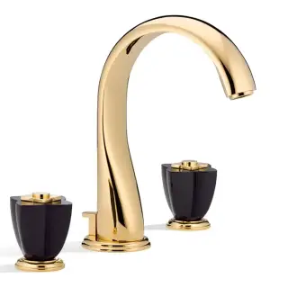 THG Petale de Cristal noir Смеситель для раковины, 3 отв., цвет: золото/черный хрусталь