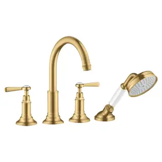 Axor Montreux Смеситель на борт ванны, на 4 отв., с ручным душем, ручка: рычаг, цвет: шлифованное золото