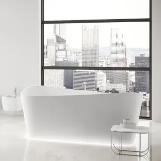 Novellini Infinitive Ванна пристенная 170х94х70cм., в комплекте со смесителем хром, с донным клапаном click-clack, novotech, цвет: белый матовый