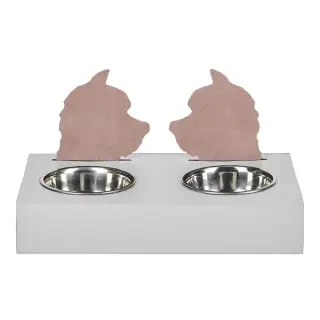 ADJ Подставка с мисками Dog, хром, 40x22xH7.5 см., цвет: устричный/пепельная роза