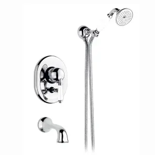 Nicolazzi P.m. Blanc A Смеситель для ванны однорычажный, встраиваемый, с изливом 160мм и ручным душем, ручки состаренная керамика, цвет: хром