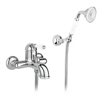 Nicolazzi P.m. Blanc A Смеситель для ванны однорычажный, настенный, с ручным душем, ручки состаренная керамика, цвет: хром