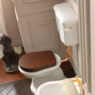 Kerasan Retro Унитаз 72х38.5см., приставной, с низким бачком, слив в стену, цвет: белый/золото