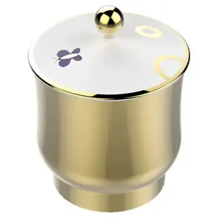 THG CAPUCINE MAUVE DECOR OR Китайская лакированная коробка с белой керамической крышкой &Oslash;94 мм., small size, декор золото/лиловый, цвет: золото