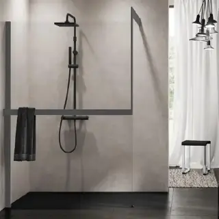 Novellini Kuadra H Душевое ограждение 160х200cм., с свободным входом, Sx, с настенным кронштейном, с полотенцедержат, стекло прозрачное, цвет: Silver