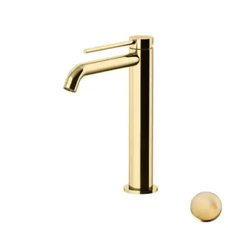 Gattoni Circle Two Смеситель для раковины высокий 227 мм, на 1 отверстие, излив 155 мм, с донным клапаном, цвет: Oro Brush