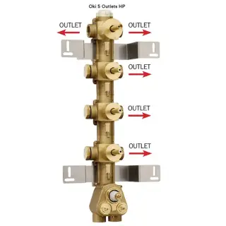 Bossini Встраиваемая часть термостата с 3 запорными клапанами и дивиатором на 2 выхода, (5 выходов) высокой пропускной способности на &frac34;