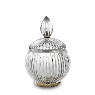 3SC ELEGANCE Баночка универсальная, D=12/h18 см, с крышкой, настольная, цвет: прозрачный хрусталь/золото 24к.