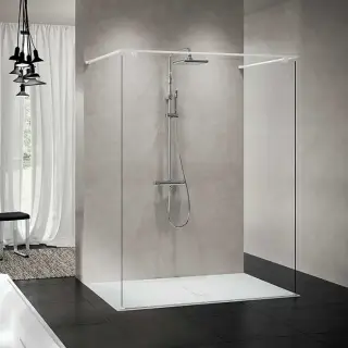 Novellini Kuadra HF Душевое ограждение 154х214.7cм., с свободным входом, с полкой, стекло прозрачное, цвет: белый матовый