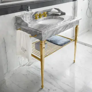 3SC Consolle Консоль Regale 95х60хh77см, с 1 раковиной, сифоном, полкой и полотенцедердателями, напольная, цвет: золото 24к. Lucido