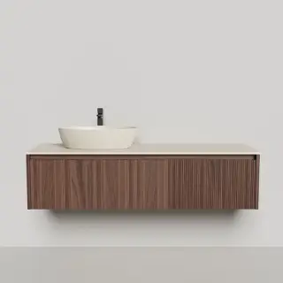 Salini Domino Тумба с накладной раковиной, 160х50х40см., из S-Stone в сборе, крепеж; сифон; фасад: шпон орех, столешница: Ral9001