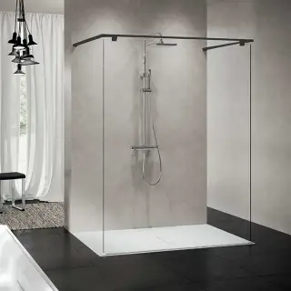 Novellini Kuadra HF Душевое ограждение 154х214.7cм., с свободным входом, с полотенцедержателем, стекло прозрачное, цвет: черный матовый