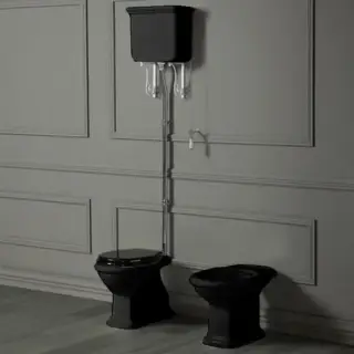 SIMAS Lante Унитаз напольный, выпуск в стену, 38,5х58см, цвет: черный с высоким бачком, цвет: черный/хром