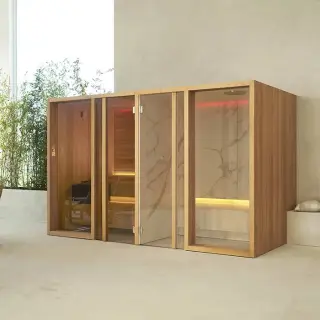 Effegibi Yoku Spa Shelf Сауна&Хаммам 444x170х217см, угловая Dx, цвет: чёрный орех/Fior di Bosco Tortora