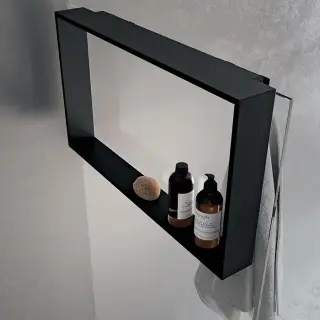 Novellini Kuadra Аксессуары для кабины 70х40cм., с внутренней полкой и внешним крючком, для крепления на стекло, цвет: черный матовый