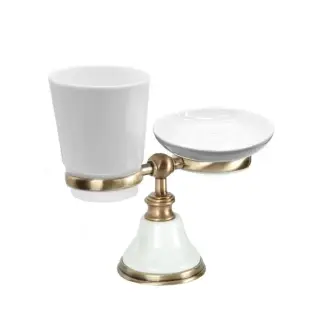 TW Harmony 141, настольный держатель с мыльницей и стаканом, цвет: белый/бронза