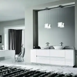 VITAGE milldue edition FOUR SEASONS Комплект мебели с тумбой под раковину, раковиной LIONE, зеркалом QUEBEC, 216 см, подвесной, цвет: глянцевый белый / Calacatta vagli