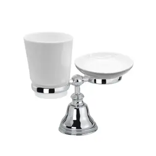 TW Harmony 141, настольный держатель с мыльницей и стаканом, керамика (бел), цвет: хром