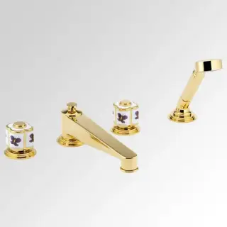 THG CAPUCINE MAUVE DECOR OR Смеситель на борт ванны, на 4 отверстия, с ручным душем, декор золото/лиловый, цвет: полированное золото