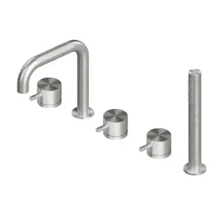 QuadroDesign Source Смеситель на борт ванны, на 5 отв., с ручным дуешм, цвет: brushed stainless steel
