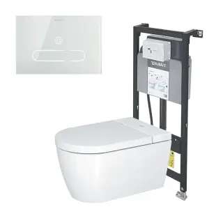 Duravit Starck F Plus Унитаз подвесной, безободковый, с сиденьем Sensowash, инсталляцией и клавишей, покрытие Hygieneglaze, цвет: белый