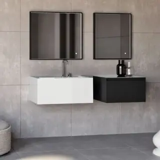 Kerasan Kanaal Тумба подвесная 60х46.5см, с 1 ящиком, стеклянная столешница, цвет: черный матовый