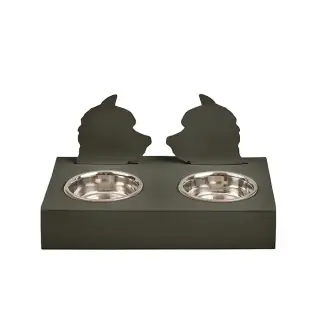 ADJ Подставка с мисками Dog, хром, 40x22xH7.5 см., цвет: оливковый/горчичный