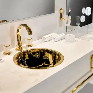 THG Dahlia Смеситель для раковины, 3 отв., цвет: золото