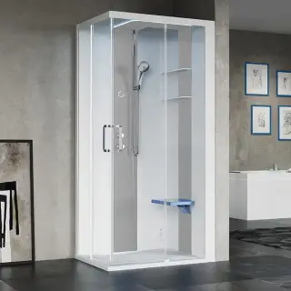 Novellini Skill A Душевая кабина 100х80х217.5cмм., Dx, Essential, поддон 12.5см., с термостатическим смесителем, стекло, цвет: белый глянц/Light grey