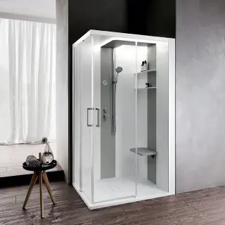 Novellini Skill A Душевая кабина 120х100х217.5cмм., Dx, Essential, поддон 12.5см., с термостатическим смесителем, стекло, цвет: белый глянц/Light grey