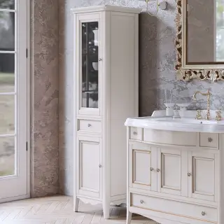 TW Veronica, Колонна 50.2/45x40/37.4 x h172см, 1выдв.ящик, 2 распашные дверки, доводчики Blum (петли слева-SX), напольная, цвет: VINTAGE, ручки: Riflesso бронза