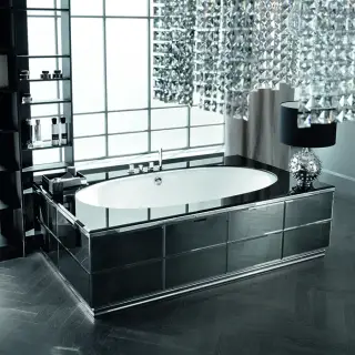 VITAGE milldue edition Ванна 190х100см, стальная, подача воды из водослива, в комплекте с сифоном, основанием и зеркальным топом, отдельностоящая, цвет: белый/Fum&egrave;